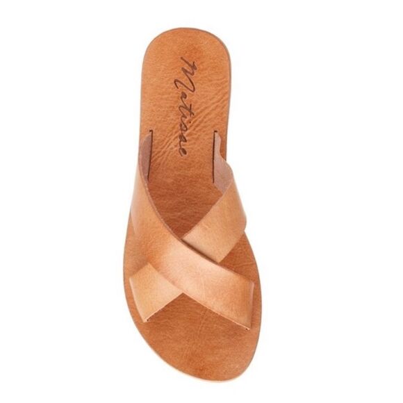 Matisse Cuba Crisscross Flat Leather Slides / Sandals in Natural Tan Size 8 - Picture 4 of 5